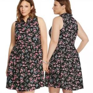 Torrid Shirt Dress Womens 00 Black Pink Ditzy Floral Challis Button Sleeveless